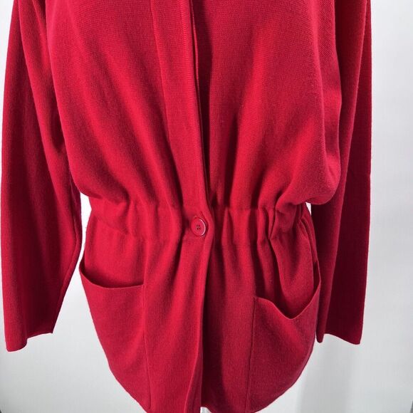 Vintage Linda Allard for Ellen Tracy Red Pure Wool Cardigan Sweater - Picture 2 of 4